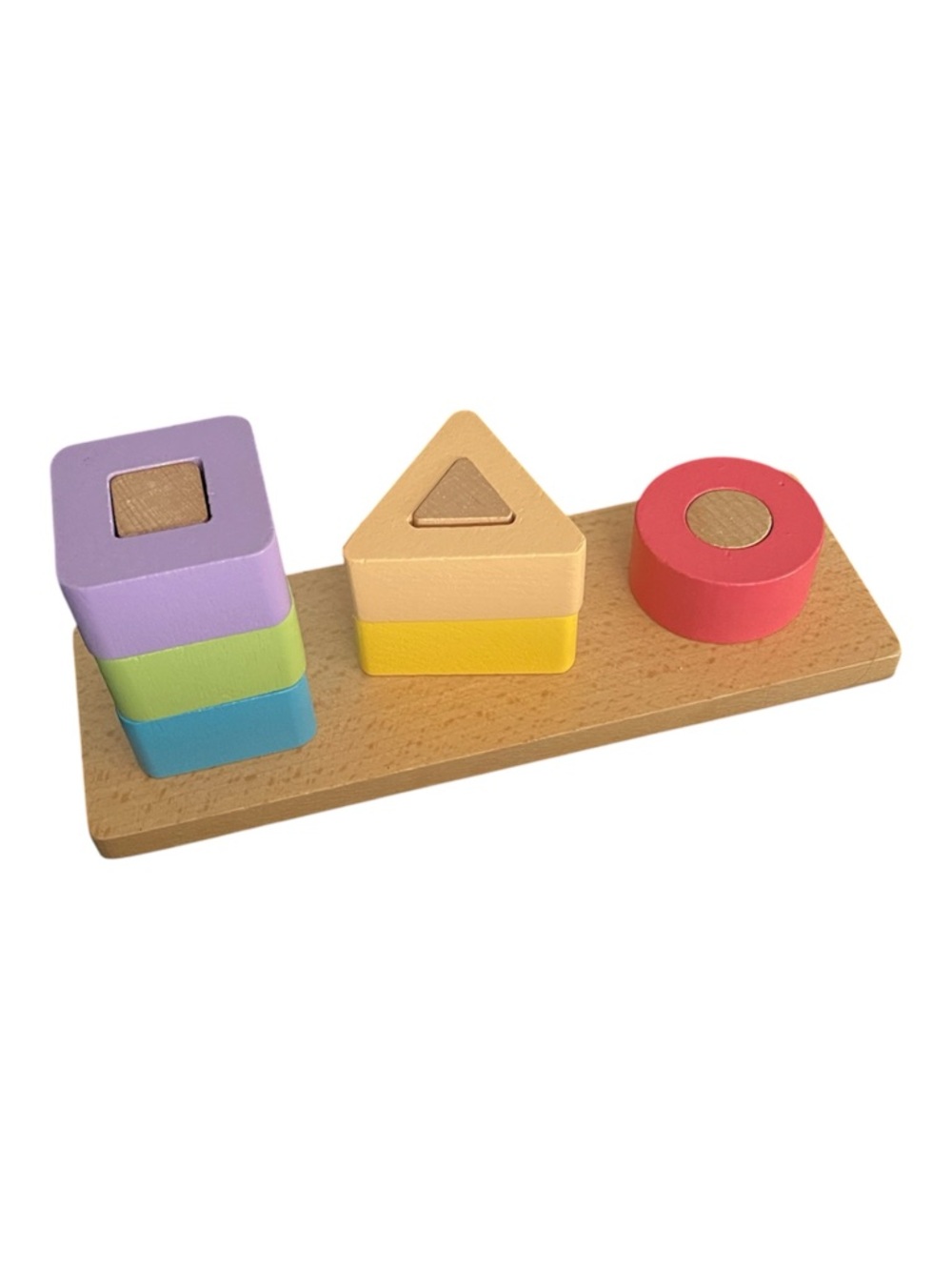 Kiwico Peg Puzzle Stackable Shapes Sorting Colours Wooden Block Montessori Toy